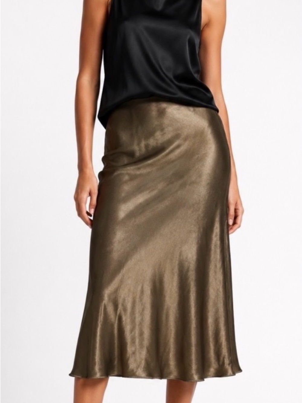Nicole Miller New York Olive Metallic Midi Satin Slip